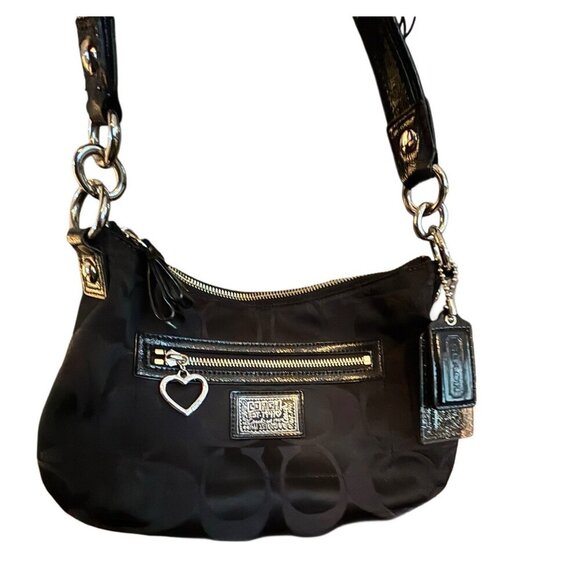 Coach Black Daisy Poppy Ocelot Crossbody Bag/Tote w Heart Zip & 2 Oversized Tags - Picture 1 of 5